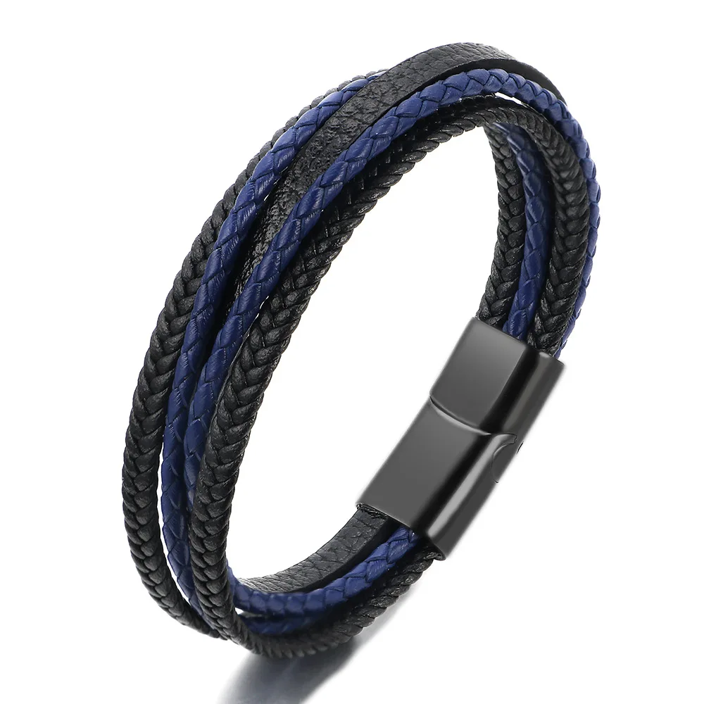 

Alloy Magnetic Clasp Cowhide Genuine Leather Bangles Bracelet de luxe Men Multi-layer Hand-woven Combination Bracelet