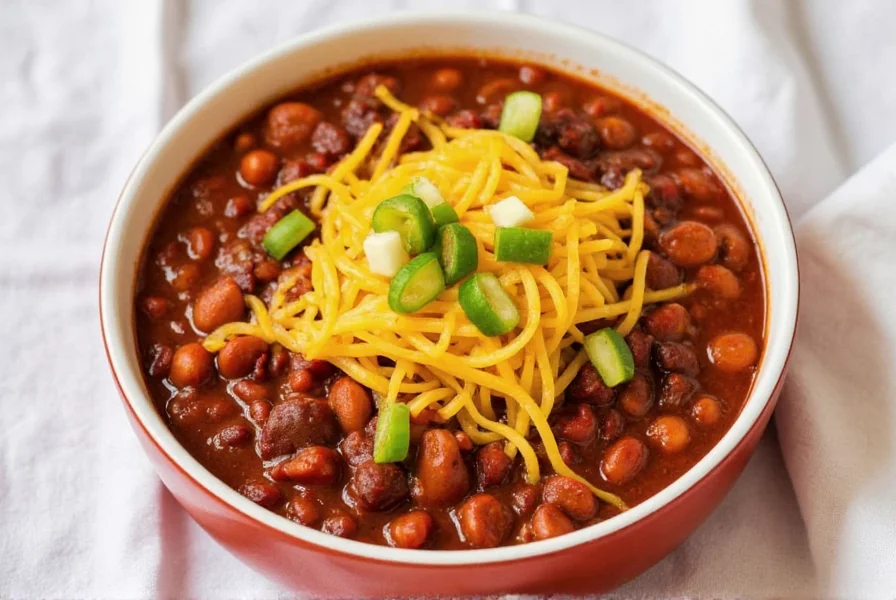 Chili served in bowls with toppings