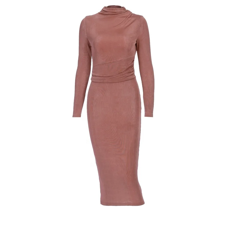 

B24056A 2019 autumn winter women's long sleeve round neck pencil skirt dress