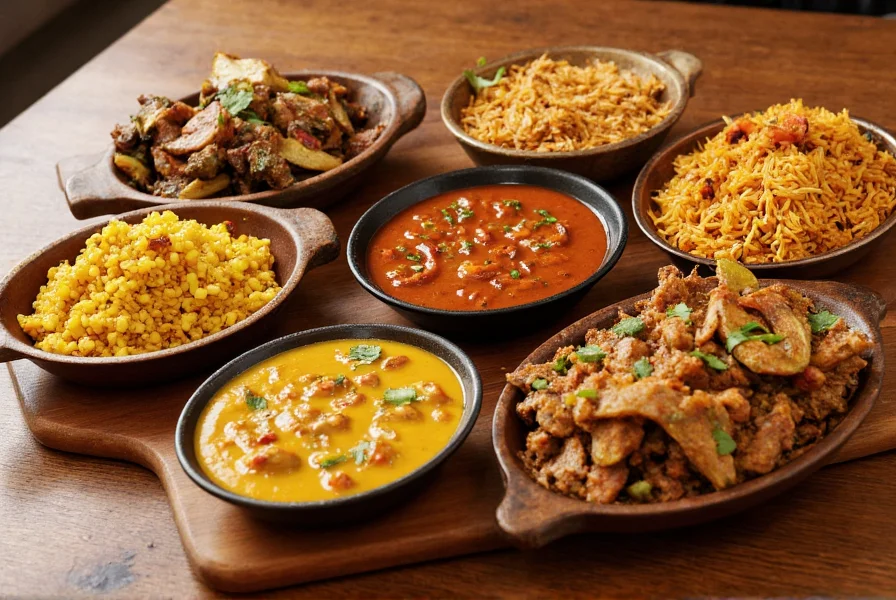 Assortment of cumin-based dishes including curry, roasted vegetables, and spiced rice on wooden table