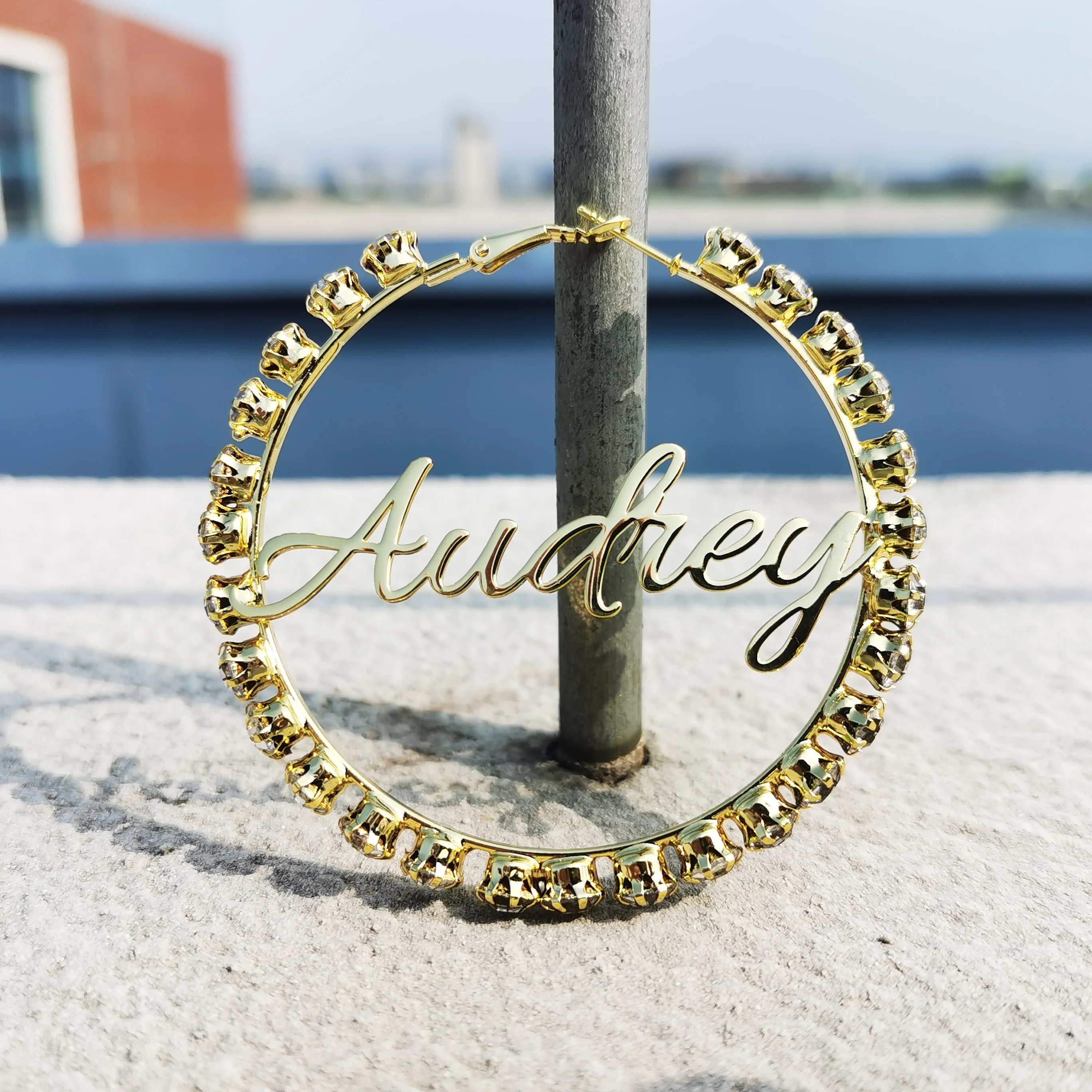 Personalized Name  Big Hoops Earring Gold Plated Custom Huge  Earrings