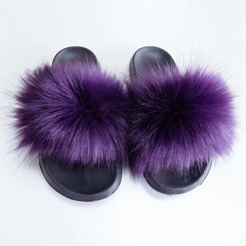 

2021 Regular fur slides factory direct wholesale custom logo faux fox fur slippers for women fur Slippers, 18colors
