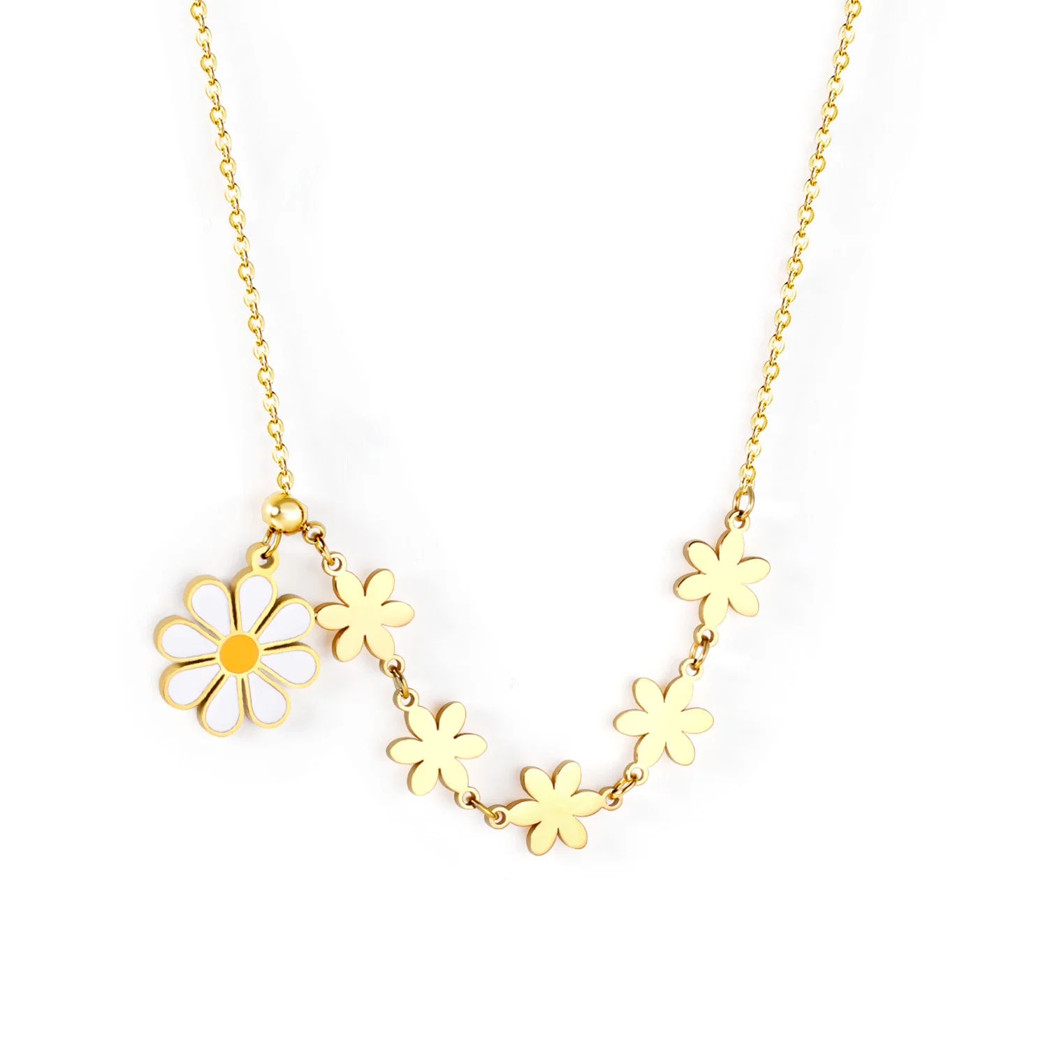 

Popular Flower Jewelry Gift Small Daisy Stainless Steel Necklace For Girls, Gold/silver available