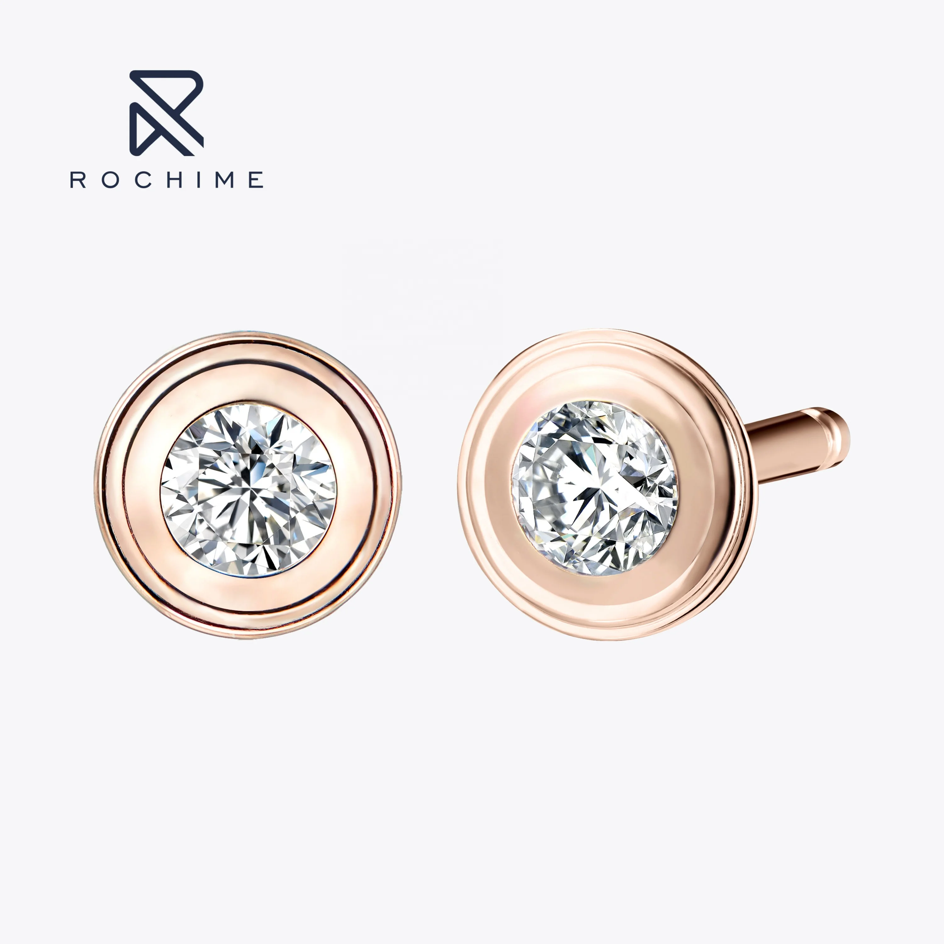 Rochime Mini Single  Diamond Stud Earrings  925 Sterling Silver Rhodium Plated 5a Zircon Jewelry for Women