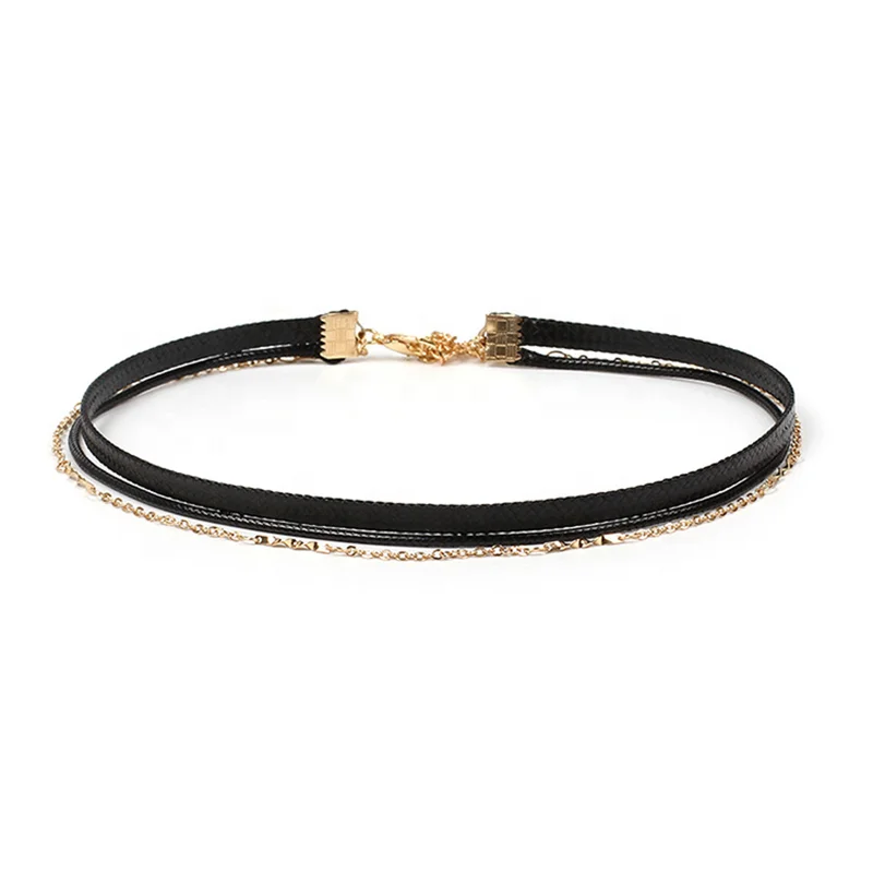 

Jachon Multi layer Choker necklace with high texture imitation leather chain necklace with cool style sexy choker chain, As picture