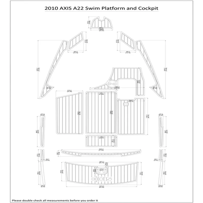 

2010 AXIS A22 Swim Platform and Cockpit Boat EVA Faux Teak Decking Floor Pad