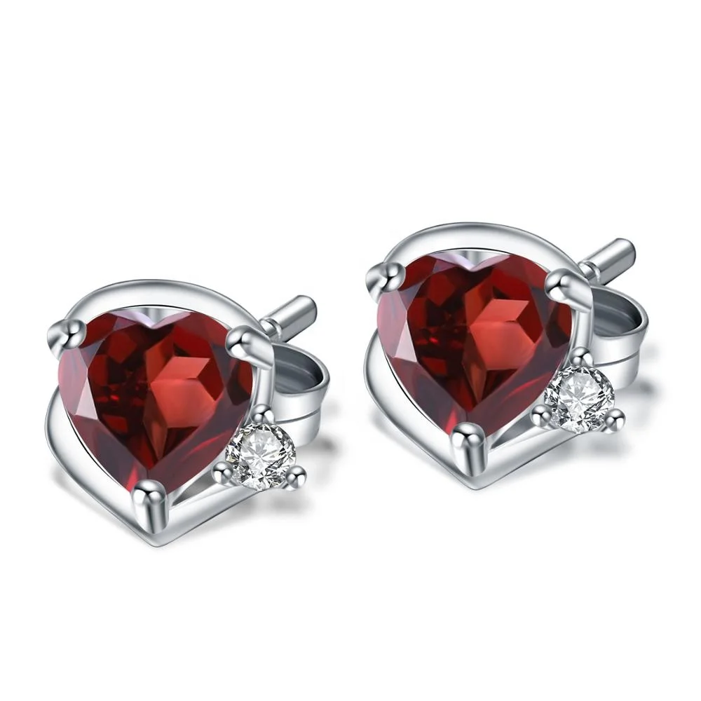 

Abiding Earring Set Natural Garnet 925 Sterling Silver Heart Earrings For Girls Valentine'S Day Jewelry