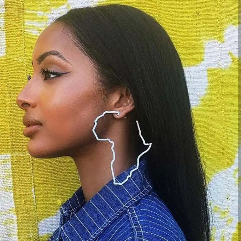 

African Map Big Earrings Exaggerate Larger Earring Gold Color Africa Ornaments Traditional Ethnic Hyperbole Gift, Picture shows