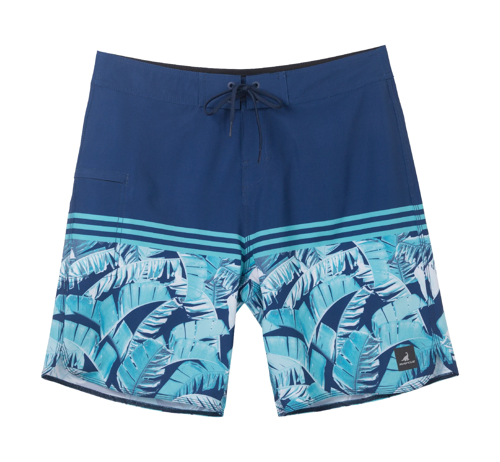 

4 way stretch Deep blue Leaves connect stripes Men's Boardshorts professional surfing shorts quick dry mens beach board shorts