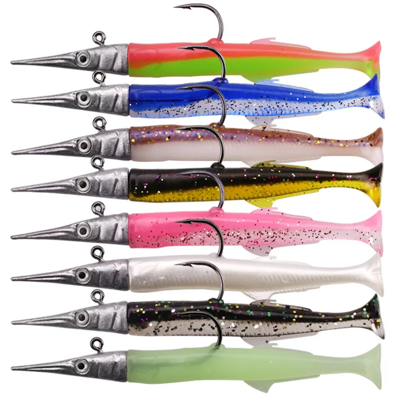 

Gorgons 110mm 14g/pc Tuna Head Lead Sinking Soft Fish Lure T-tail Lead Jigging Sinking fishing Lure Set, 8 colors