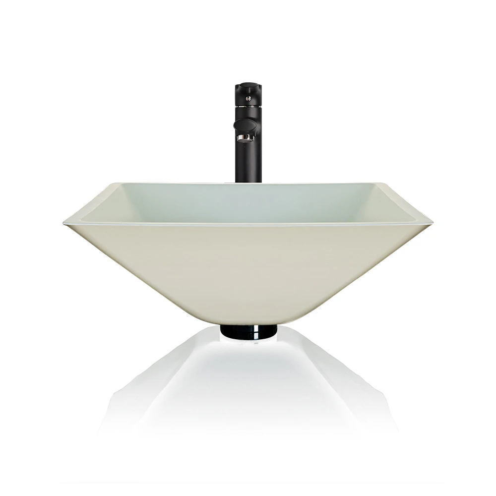 
Luxury matte white bathroom square tempered glass vessel art toilet sink basin 