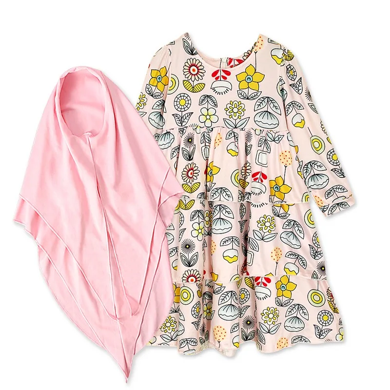 

Cute children girls hijab long dress muslim kids dress clothing with hijab, 10