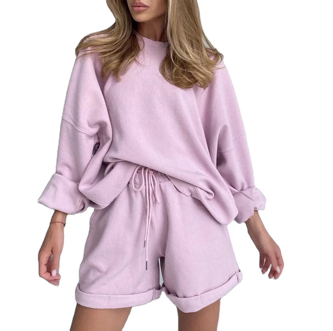 

BBMZY2107 pink Women Straight Shorts Sports Sweatshirt Set Pure Color Knitwear Yoga Clothing Quick-drying Yoga Set, Flare,gray,brown