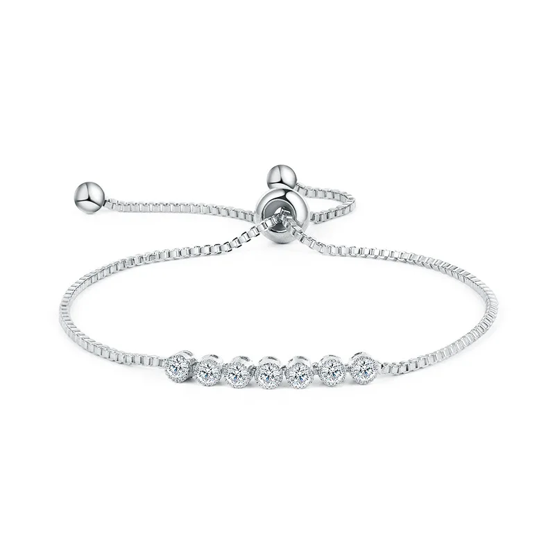 

Wedding Bridal Jewelry Cubic Zirconia Bolo Bracelet Shining White Gold Plated Round Cut Diamond Zircon Bracelet