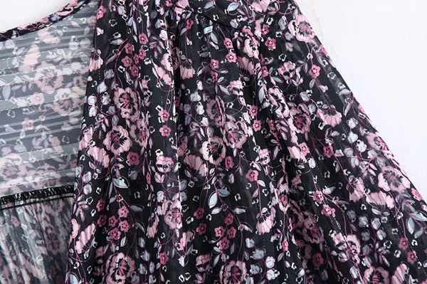 X265 Women Vintage Deep V Neck Autumn Floral Print Front Bow Knot