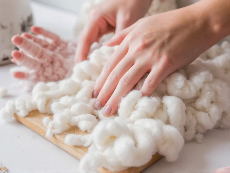 Hand carding cotton fibers for homemade fluff