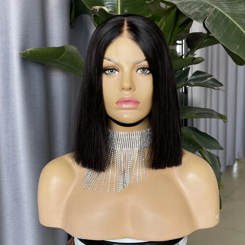 

Human hair wig 1.5x4 closure wig 10in natural color blunt cut bob wig