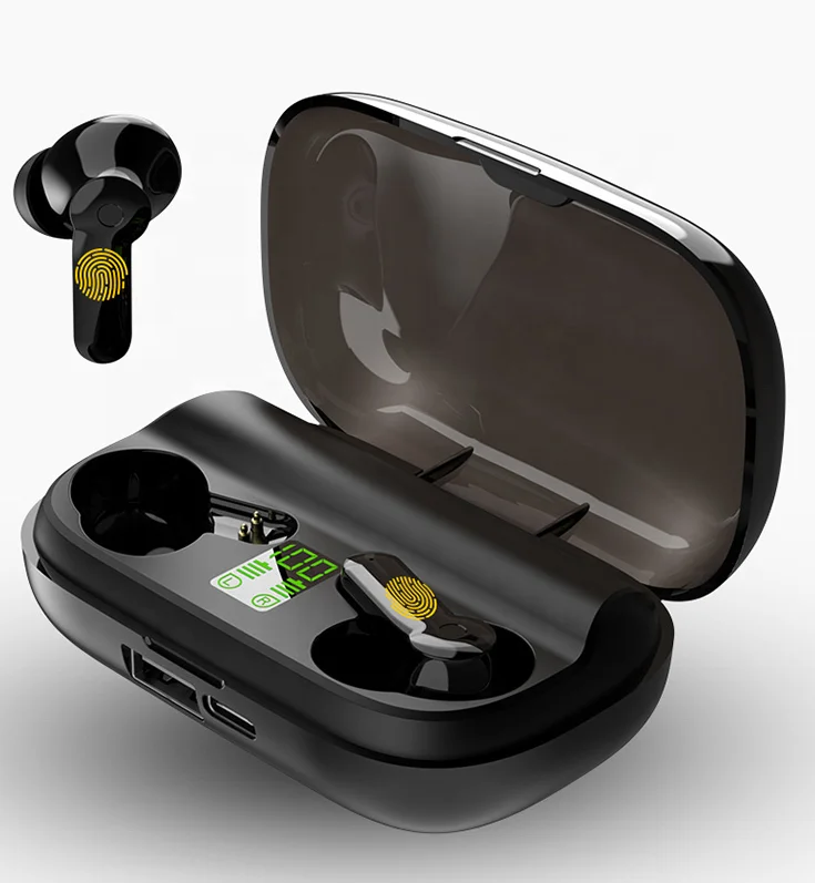 

Sports high quality wireless headset intelligent noise reduction waterproof Mini earplug with charging box hands free headset, Black