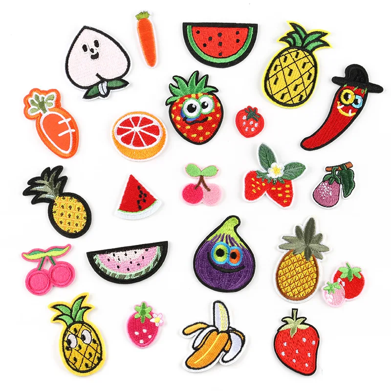 

Popular fruit and vegetable embroidery label pineapple watermelon embroidery accessories cloth paste clothing accessories