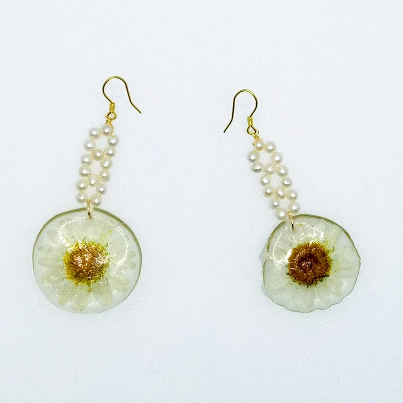 

E574 Cheap Real Flower Flower 925 Sterling Silver Hooks Long Heart StarDrop Silver Drop Pearl Earring