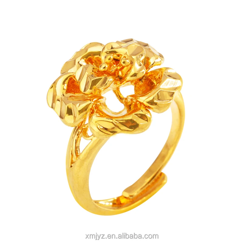 

New Style Brass Gold-Plated Ring Female Open Big Rose Ring Fashion Color Preserving Flower Ring Jewelry Wholesale