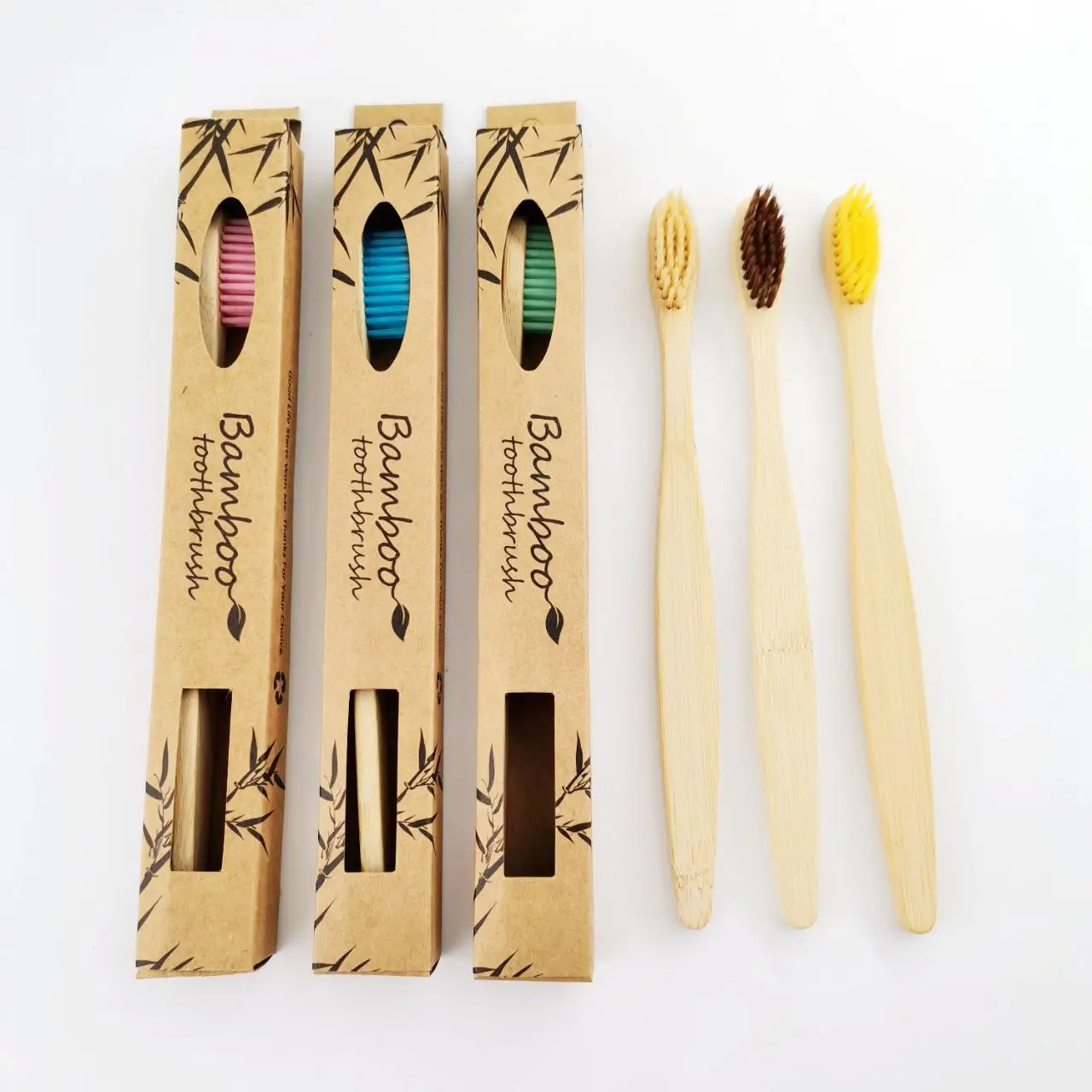 

Wholesale customized two colors biodegradable natural natural bamboo toothbrush without toothpaste