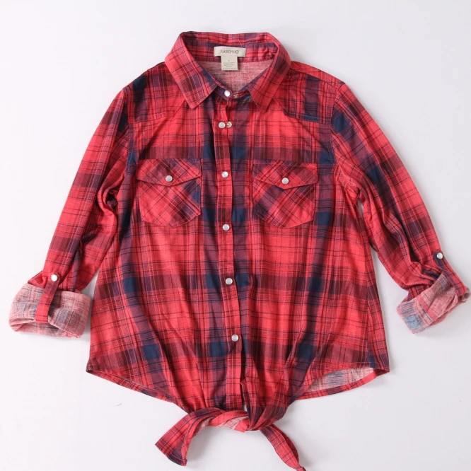 

Stock Long Sleeve Turn Down Collar Stripe Shirts Ladies Plaid Shirt Women Blouses