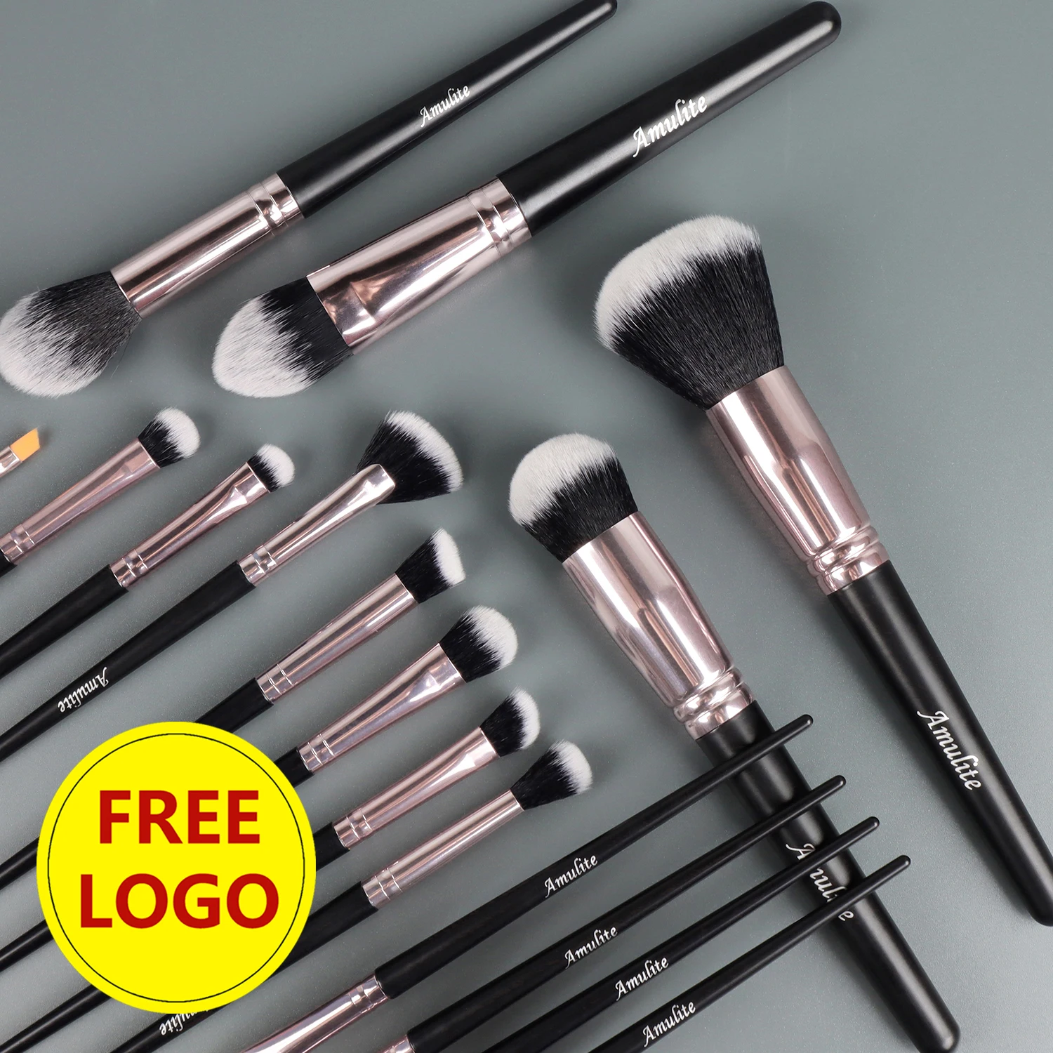 

Vegan Wholesale 16 pieces maquillaj profesional customised logo ladies women makeup beauty Black makeup black brush