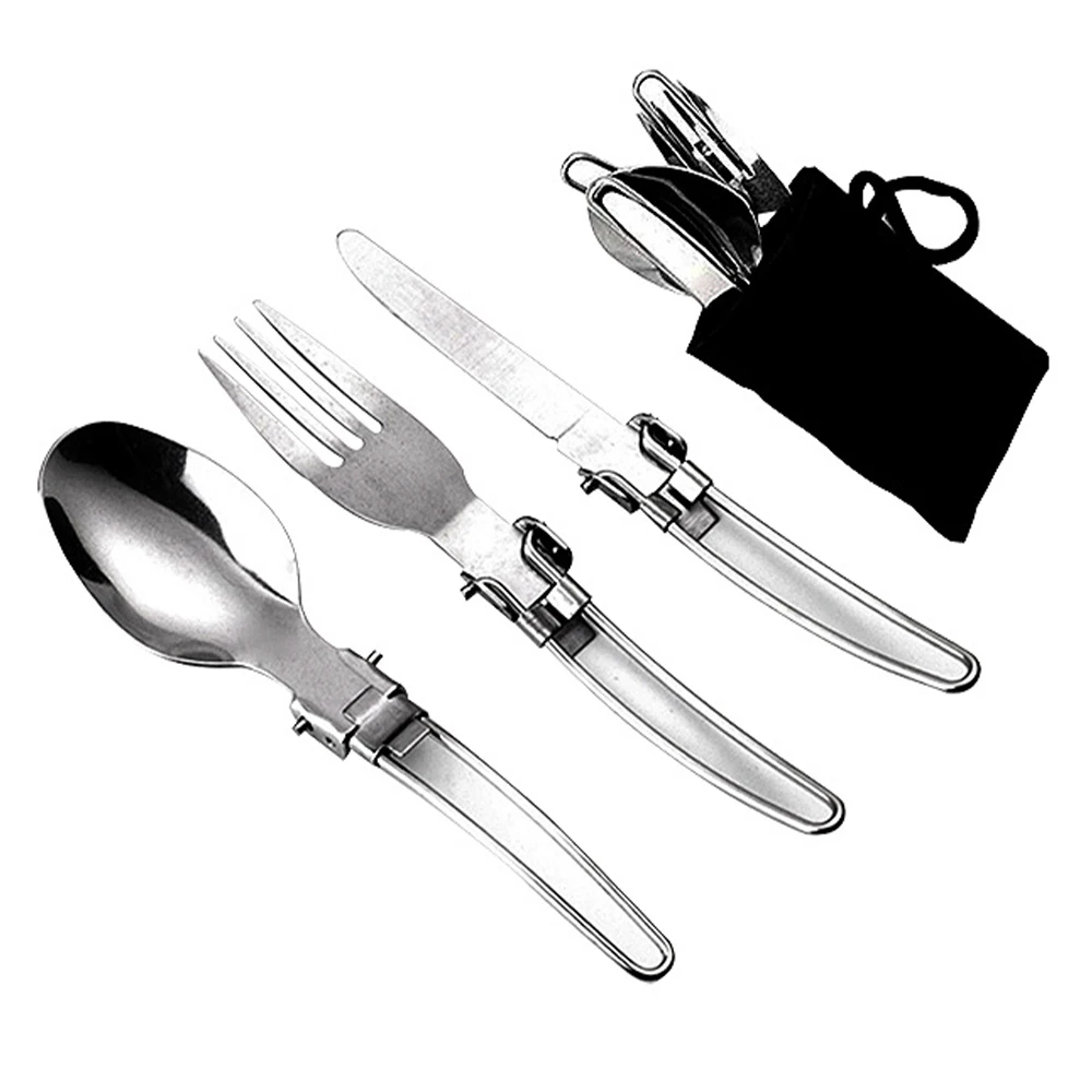 

FunFishing Outdoor Camping travel Tableware Stainless Steel Folding Fork Knife Spoon Sets