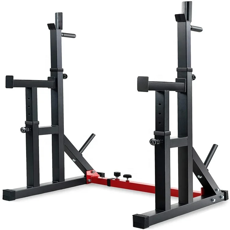 

Wellshow Sport Barbell Dip Stand Home Gym Fitness Adjustable Squat Rack Weight Lifting Bench Press Dipping Station, Red+black