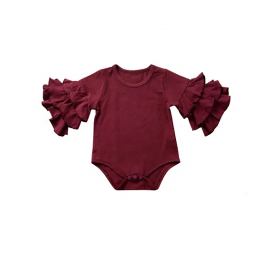 

Hot Sale Spring Baby Girls O-neck Petals Half Sleeve Button Red romper