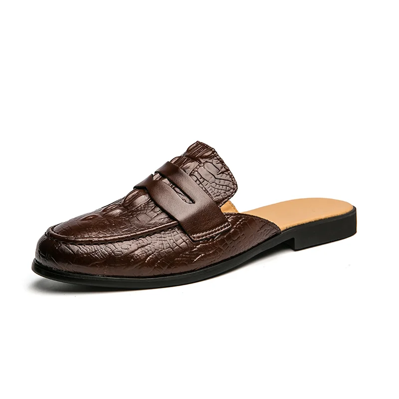 

Babouche Homme en cuir Black Leather Sole Fashion Mules Shoes Slip On Casual Shoes for Men Half Leather Shoes