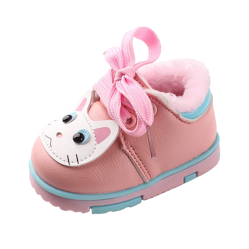 

2020 winter cute cartoon cat new children's cotton shoes leather velvet thickened girls toddler shoes