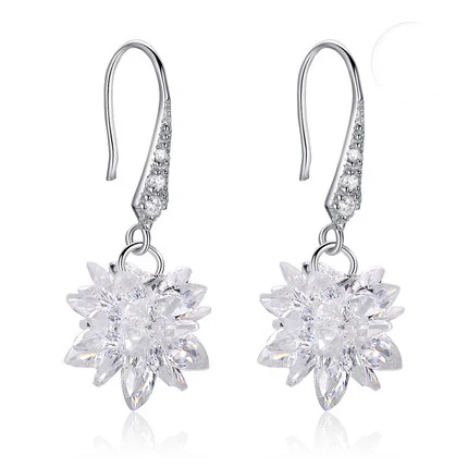 2025 Elegant Dangle Earrings Silver 925 Sterling Shining Ice Flower Wire Fine Jewelry
