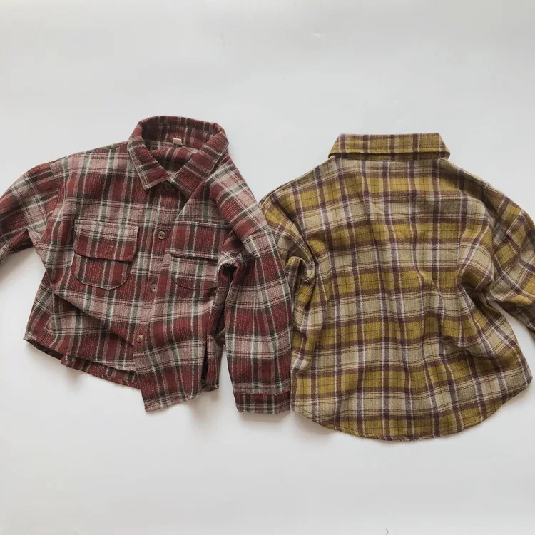 

97935 winter boys shirts plaid black yellow casual kids tops children's clothes wholesale