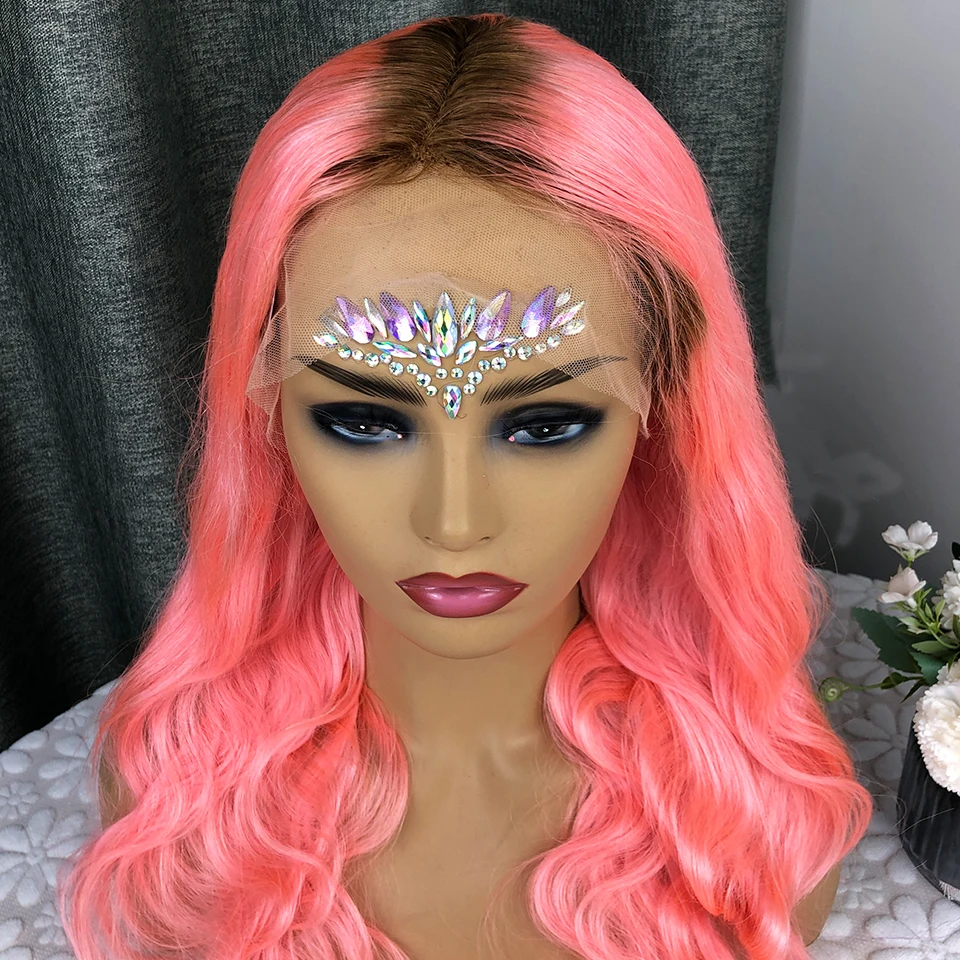 

HD Transparent 1B Ombre Pink Colored Lace Front Human Hair Wigs 13x4 Lace Frontal 360 Glueless Full Pre Plucked Lace Wig, Accept customer color chart