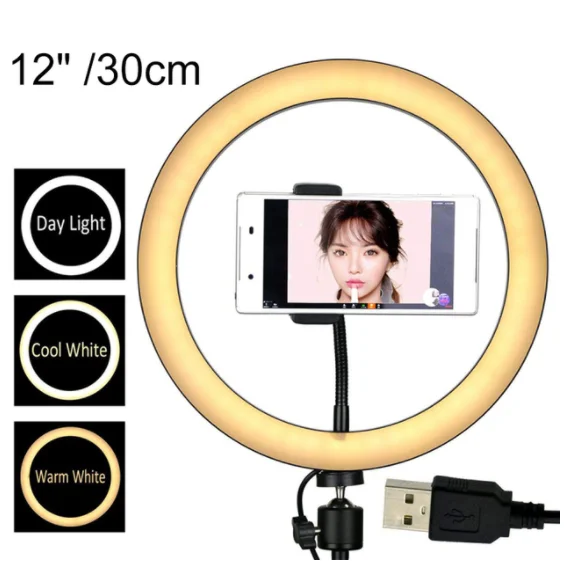 

12inch 30cm LED Ring Light Selfie Ring Lamp with Phone holder USB Plug For TikTok YouTube Live Broadcast Video ringlight