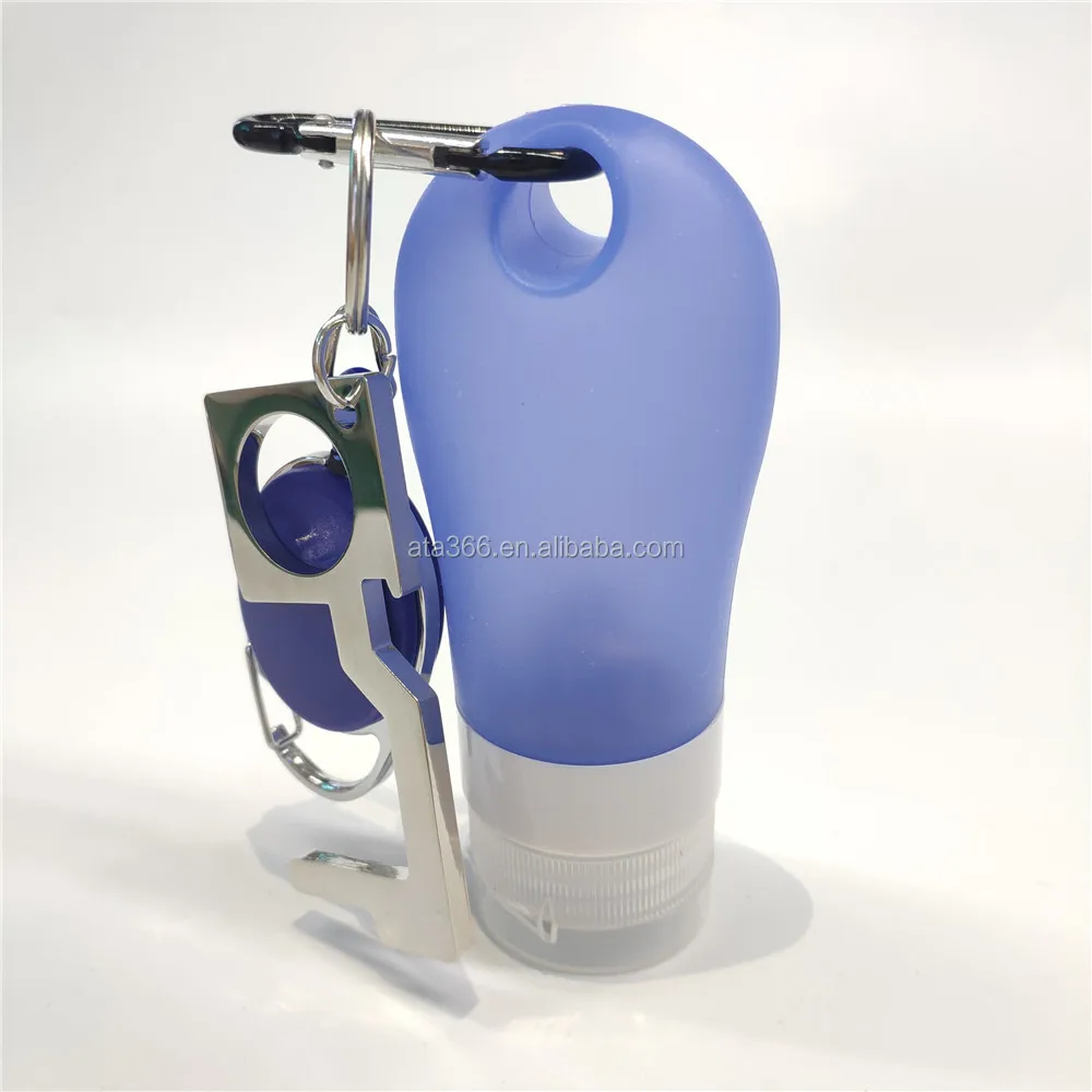 
30ML Rubber Hand Sanitizer Bottle Keychain Custom Hands Free Door Bottle Opener No Touch Keychain Silicone Sanitizer Bottle 