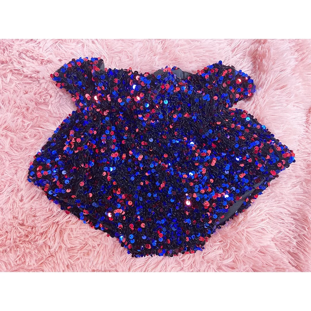 

2021 New Arrival Kids Red Blue Sequin Bloomer for July 4th girls sequin bloomies customizable, #1