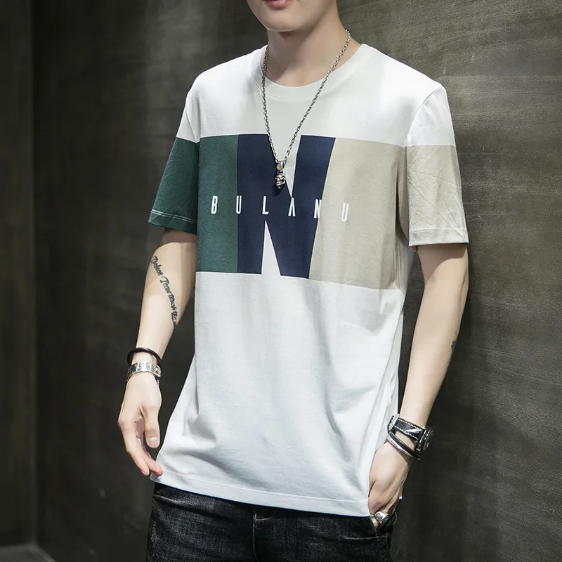 

Summer short sleeve men's T-shirt ins trendy casual and handsome print bottoming shirt