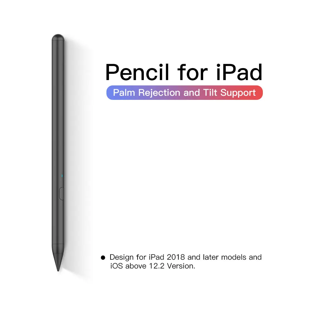 

Black Pencil with Tilt for ipad 2018 and later rechargeable touch screen active stylus pen