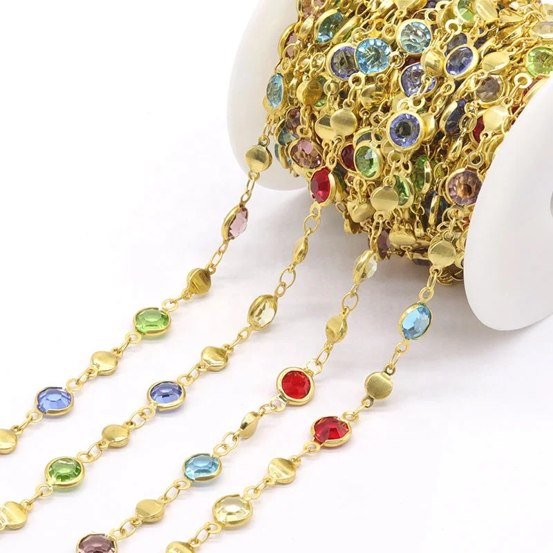 

Multiple colorful beads 18K gold plated brass chains roll jewelry accessories for necklace bracelet DIY, Gold, silver, rose gold, black