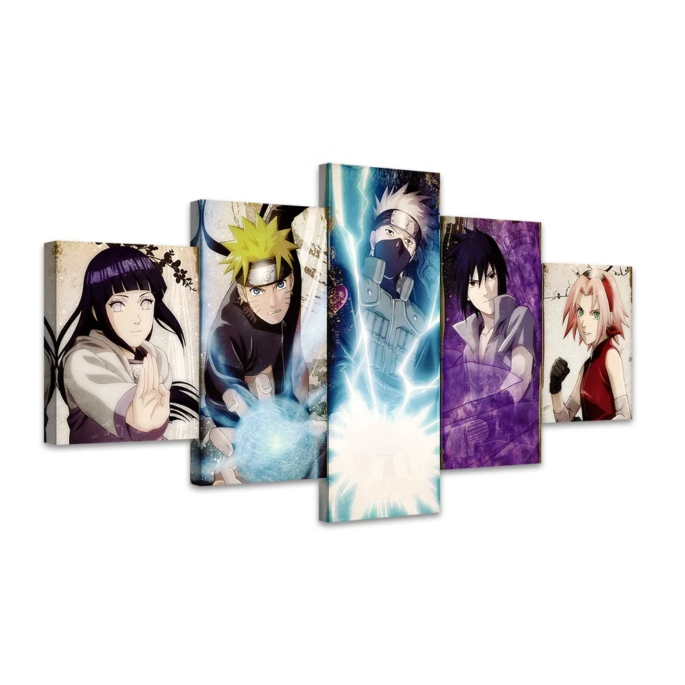 

5 Panels Anime Canvas Printing Sakura Sasukedd Kakashied Character Poster Wholesale Wall Art for Home Decor, Multiple colours