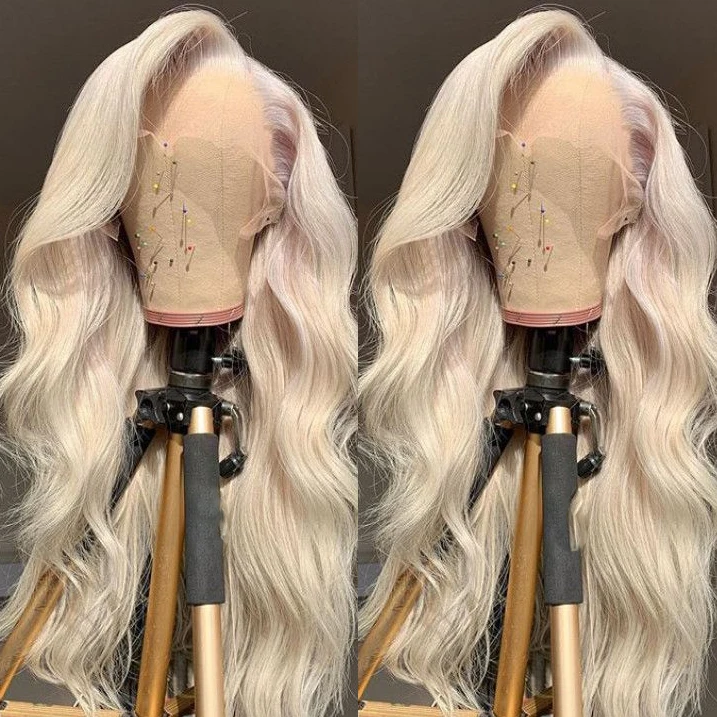 

Vendors Customized Texture 150 Density Silky Straight Blonde 613 Deep Wave 13X4 Transparent Lace Frontal Wigs, 613 blonde