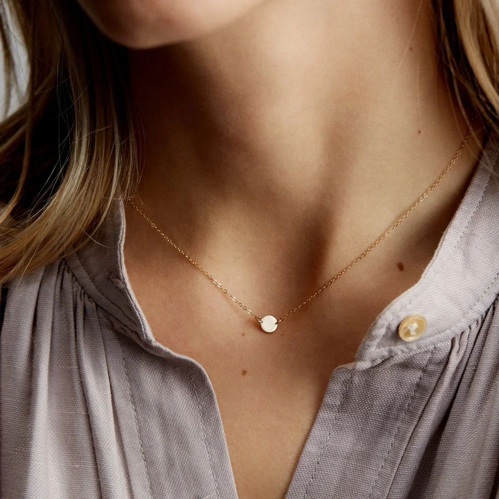 

Fashionable Hypoallergenic Women Gold Plated Stainless Steel 6MM Blank Circle Pendant Necklace YX15479