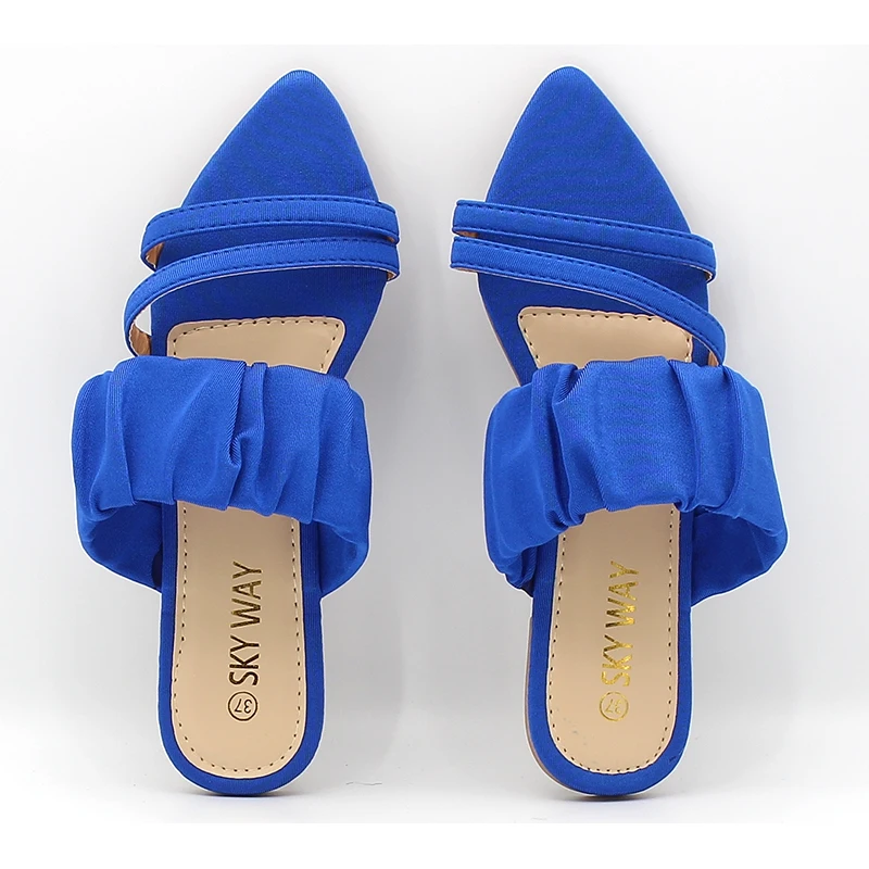 

Women Pointed Toe rubber Flat girl sandals Flat Slide Beach blue Slipper