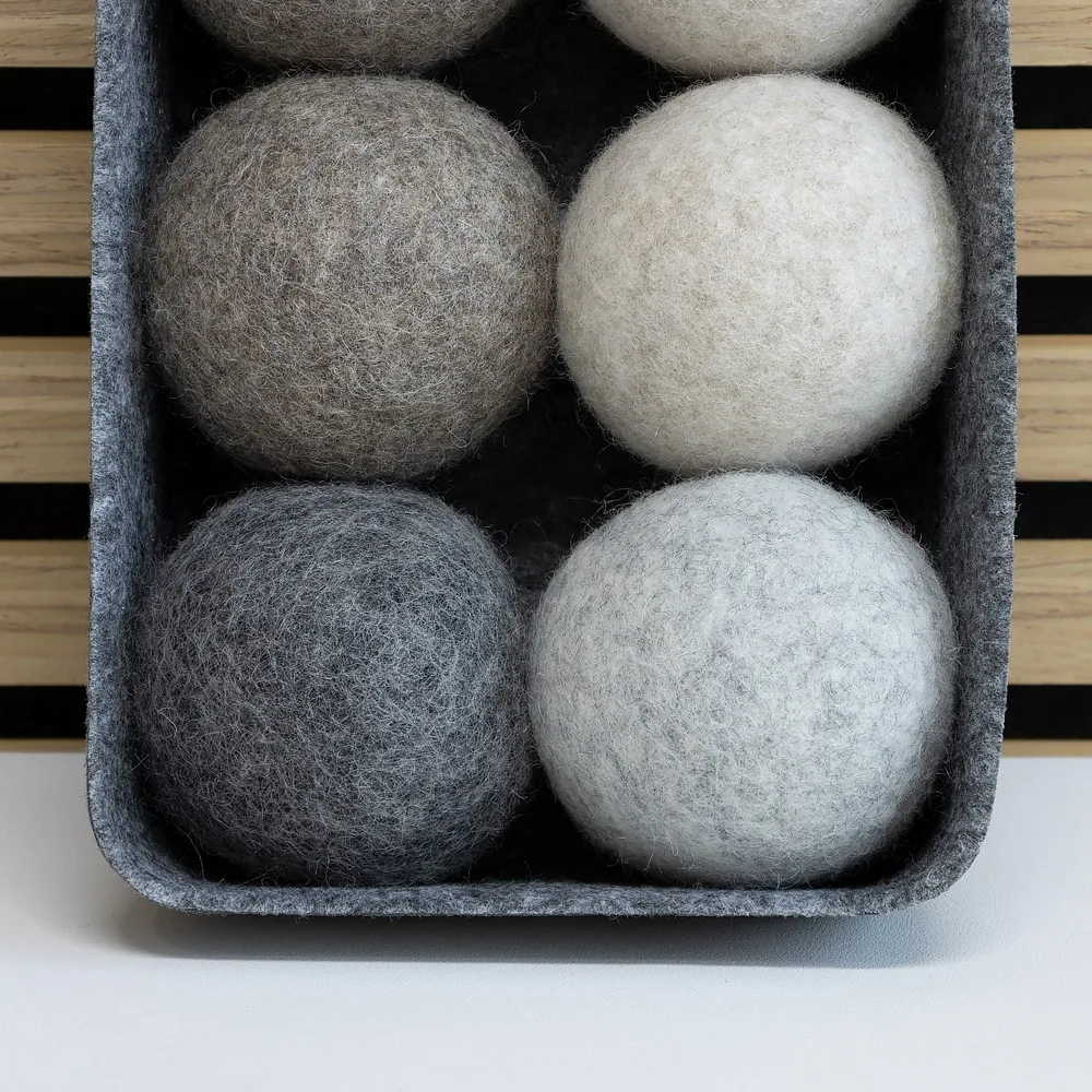 Wool Balls in Felt Tray Close-up