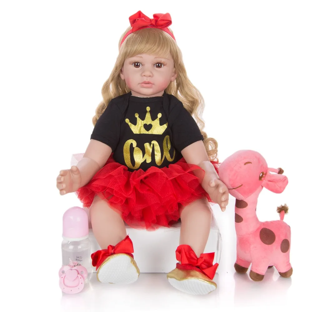 

60 cm Fashion Reborn Baby Girl Doll Curly Blonde Hair Soft Silicone Realistic Princess Babies Doll Best Playmate Toy