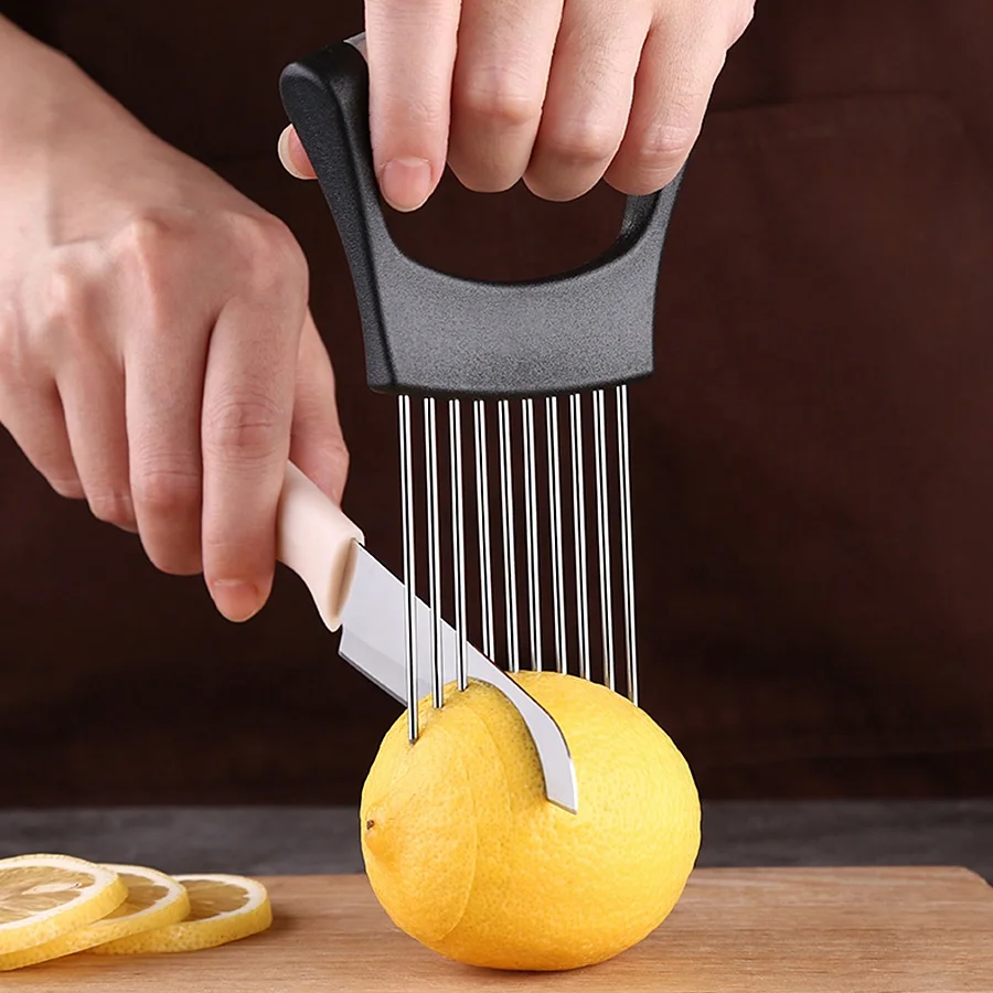 Stainless Steel Onion Needle Fork Vegetable Slicer Tomato Cutter Cutting  Holder