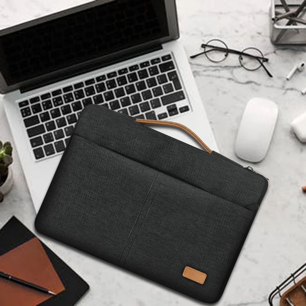 

Black Carrying Handle Bag Water Resistant Laptop Sleeve for 13.3 inch Macbook 15.6 Polyester Zipper Business Briefcase Bag